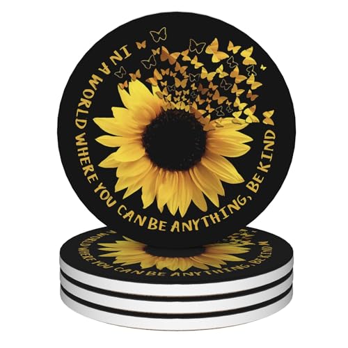 Coasters for Drinks,Set of 4 Absorbent Coasters,Sunflower Flower Ceramic Coasters with Cork Base,Cup Coaster for Coffee Table Protection,Gifts for Housewarming Birthday - Home Decor - color: Sunflower Flower