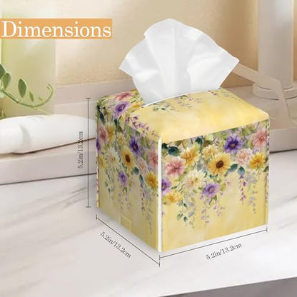 Tissue Box Cover, Yellow Wisteria Flowers Tissue Box Holder Waterproof Leather Facial Paper Organizer Dispenser for Bathroom Home Car Nightstand Vanity - color: Yellow Wisteria Flowers