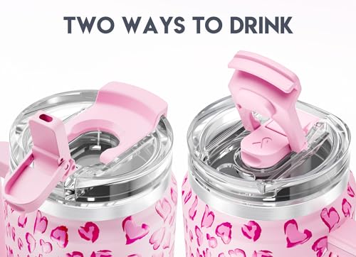 Meoky 32 oz Tumbler with Handle, Insulated Tumbler with Lid and Straw, Stainless Steel Travel Mug, Keeps Cold for 24 Hours, 100% Leak Proof, Fits in Car Cup Holder (Love) - color: Love, size: 32 Ounces