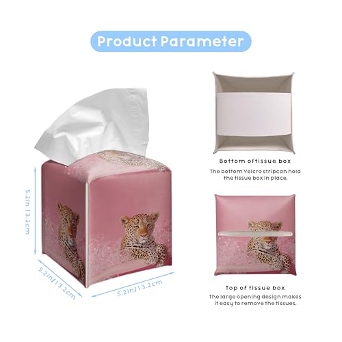 Cute Leopard Pink Bubble Bath PU Leather Tissue Box Cover 5.2 Inch | Pink leopard bubble bath design; 5.2 in PU leather tissue cover for bathroom, bedroom, vanity, office. - color: Pink Leopard