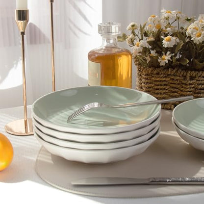 Anveena 8-inch Ceramic Salad Plate Set, Mint Green Flatware, 6-piece | Microwave, oven, and dishwasher safe, scratch-resistant and wear-resistant - color: cream green, size: 8inch