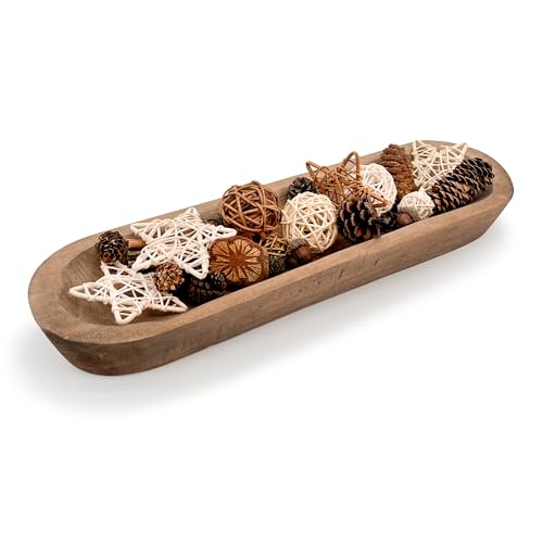 17 Inch Wooden Dough Bowls Decorative，Unique Centerpiece Bowl, Rustic Long Wood Bowl with Hand Carved for Table Centerpiece Decor, Farmhouse Boho Rustic Style Home Decor (17" x 5" x 2" Brown) - color: 17x5x2 inch Brown