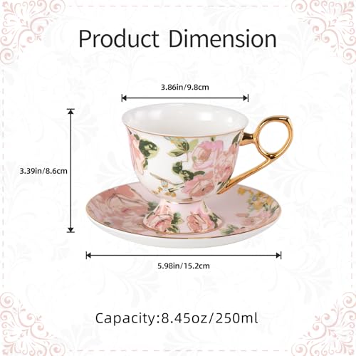 KAMMAK Tea Cups and Saucers Set of 2, Fine Bone China Coffee Cups, NX025 | Stackable Espresso Mugs, Ceramic Demitasse for Coffee, Cappuccino, Latte, Americano, Tea - size: 8CZNX025