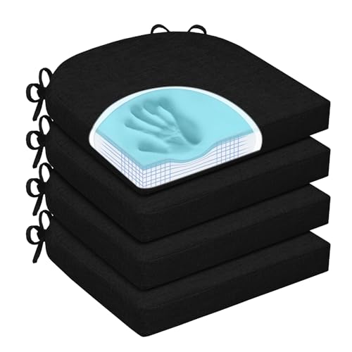 Chair Cushions for Dining Chairs, Non Slip Chair Pads with Ties and Washable Covers, Memory Foam Kitchen Chair Cushions Set of 4, 16"X16"X2.5", Black - color: Black, size: Pack of 4