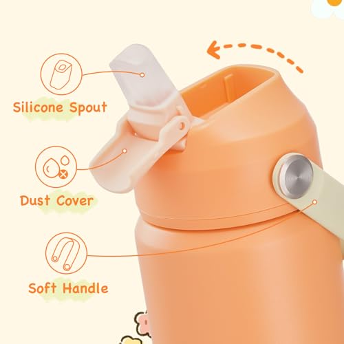 Kerilyn 12oz Water Bottle, Stainless Steel Insulated Water Bottle with Straws Leak-Proof, Water Cup Double Wall Vacuum, BPA Free, Vibrant Orange - color: Vibrant Orange