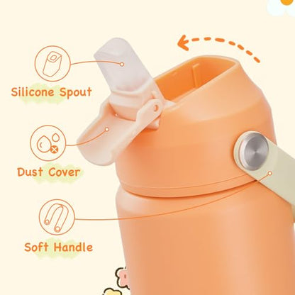 Kerilyn 12oz Water Bottle, Stainless Steel Insulated Water Bottle with Straws Leak-Proof, Water Cup Double Wall Vacuum, BPA Free, Vibrant Orange - color: Vibrant Orange
