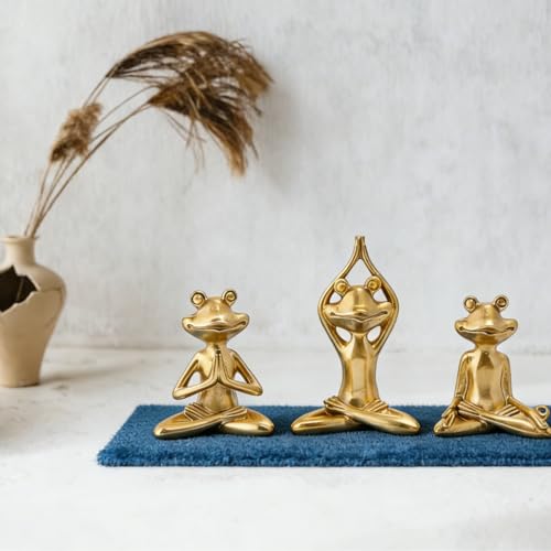 Yoga Frog Statues, 3.8"-5" H Golden Frog Figurines Home Decor, Therapy Office Decor Small Sculptures for Shelves, Living Room, Bookshelf, Desk, Bedroom - Set of 3 (Golden Frogs) - style: Golden Frogs