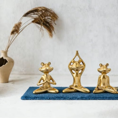 Yoga Frog Statues, 3.8"-5" H Golden Frog Figurines Home Decor, Therapy Office Decor Small Sculptures for Shelves, Living Room, Bookshelf, Desk, Bedroom - Set of 3 (Golden Frogs) - style: Golden Frogs