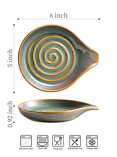 Spoon Rest for Stove Top, Countertop Spoon Holder with Handle for Easy Hold, Farmhouse Decor, Utensil Rest for Spoons, Ladles, Tongs, Spatula, Blue and Green | Ceramic Spatula Holder, Modern Farmhouse Decor | Large Utensil Rest for Ladles, Tongs, Spatula,