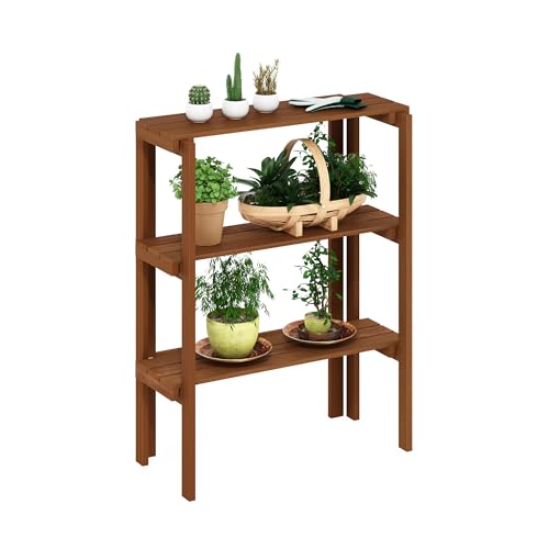 Furinno TIOMAN Plant Shelf, 3-Tier Plant Stand, Display Shelf, for Multiple Plants, Plants Pot, Easy Toolless Assembly, Patio, Balcony, Garden, Natural