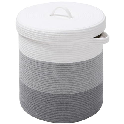 16x18 Inch Extra Large Round Cotton Rope Storage Basket with Lid, Decorative Woven Bin with Cover for Living Room Bedroom Closet, Light Grey & Grey