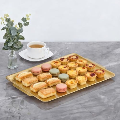16.3" x 11" Large Serving Platters, Stainless Steel Heavy-Duty Large Serving Trays, Gold Rectangular Plates for Food, Fruit, Party, Wedding, Christmas, Chip and Scratch Resistant - color: Gold-40x28cm