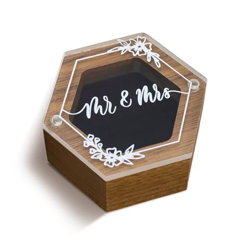 Rustic Wedding Ring Box for Engagement | Wooden Ring Holder for Ring Bearer Box & Ring Bearer Pillows | Engagement Ring Box for Proposal | Jewelry Box, Jewelry Organizer Wedding Registry - Mr & Mrs