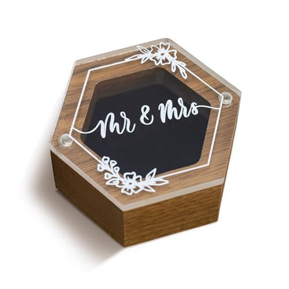 Rustic Wedding Ring Box for Engagement | Wooden Ring Holder for Ring Bearer Box & Ring Bearer Pillows | Engagement Ring Box for Proposal | Jewelry Box, Jewelry Organizer Wedding Registry - Mr & Mrs