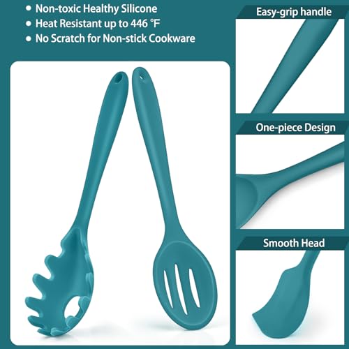 P&P CHEF Kitchen Utensils Silicone Cooking Utensil Set, 28Pcs Baking Utensils Spatulas with Holder, Heat-resistant & Non Toxic, Non-stick & Dishwasher Safe, Blue - color: Blue