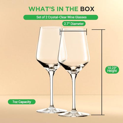 NutriChef 7 oz Crystal Wine Glasses, Set of 2 Elegant Large Red Wine Glasses with Stem for White & Red Wine, Seamless 100% Lead-Free Glassware, Dishwasher Safe Drinkware for Everyday Use - style: Set of 2 7oz