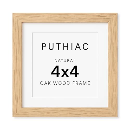 4x4 Solid Oak Wood Picture Frame with 3x3 Mat, Natural Oak, 1 Pack | Minimalist oak frame with natural grain; wall/tabletop display 3x3 matted or 4x4 photos for desks, shelves, and gallery walls - color: Beige-1P, size: 4x4