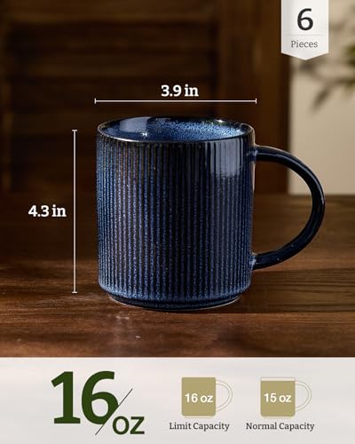 famiware Coffee Mug Set of 6, Star 16 oz Large Mugs Cup Set with Handle | Ceramic Mug for Coffee, Latte, Tea, Stackable Drinkware Set, Microwave & Dishwasher Safe, Nebulas Blue - color: Nebulas Blue, size: 6 Count (Pack of 1)