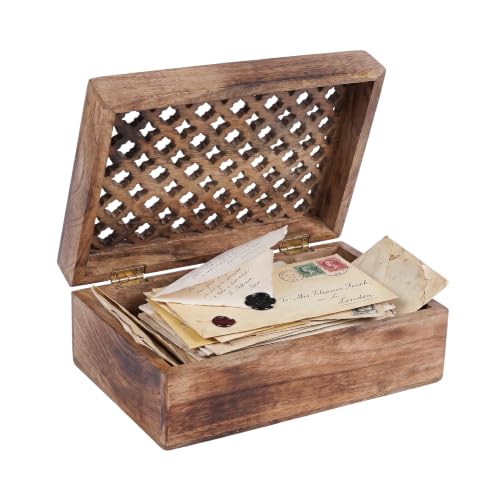 Trellis Wood Storage Box - Medium Burnt, XL | Handcrafted keepsake box featuring an easy opening lid to create storage for delicate jewelry or home décor accents. - color: Medium Burnt, size: Extra Large