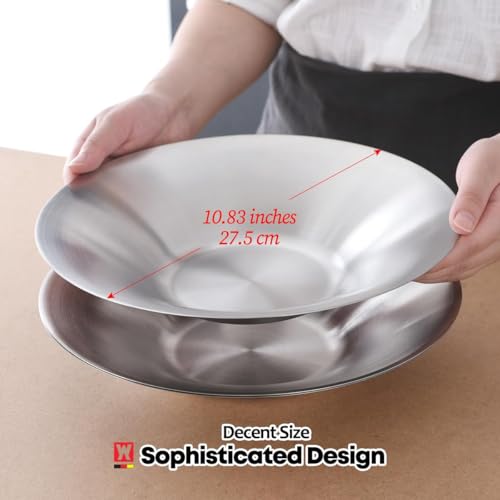 WAGENSTEIGER A Set of 4 Stainless Steel Dinner Plates, Salad Bowls, Spaghetti Serving Platters, Buffet Party Pans, Catering Trays, Classic Brushed Finish, Great for Both Hot & Cold Dishes (4)