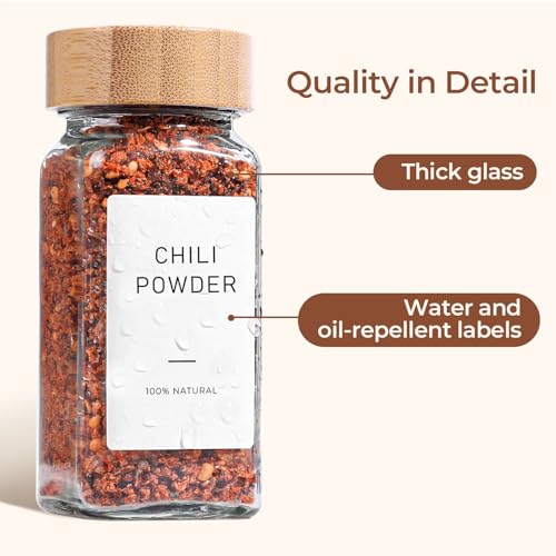 ComSaf Glass Spice Jars with with Labels 4 oz 6 Pack Small Bamboo Lids | Empty Containers, Seasoning Herb Powder, Salt Pepper Chili, Spice Rack Organization, Kitchen Cabinet Storage, Funnel Included - color: 4oz*6 Bamboo Lids