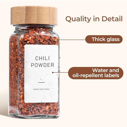 ComSaf Glass Spice Jars with with Labels 4 oz 6 Pack Small Bamboo Lids | Empty Containers, Seasoning Herb Powder, Salt Pepper Chili, Spice Rack Organization, Kitchen Cabinet Storage, Funnel Included - color: 4oz*6 Bamboo Lids