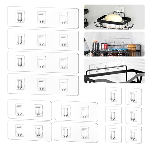 14 Pack Shower Caddy Replacement, Strong Hooks, No Drilling Shower Shelf, Hooks for Caddy, Soap Holder and Kitchen Racks - color: Transparent-Upgrade 14Pack