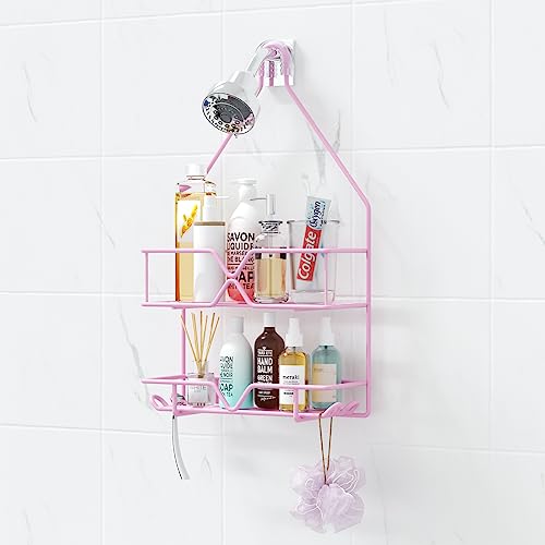 TreeLen Pink Shower Caddy Over Shower Head, Pink Bathroom Accessories, Gift for Girlfriend, Wife, Little Girl - color: Pink