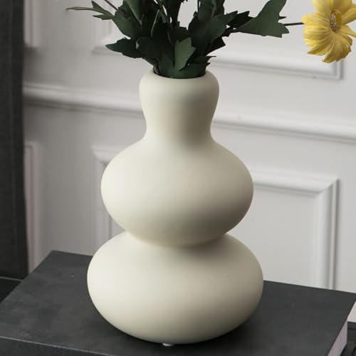 Ceramic Vase for Decor, Modern Vases for Home Decor Living Room, Home, Office, Centerpiece,Table and Wedding (Light Grey) - color: C-ivory White Vase