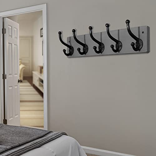 WEBI Rustic Coat Rack Wall Mount,5 Cast Iron Coat Hooks Wall Mounted,Heavy Duty Wall Coat Hanger Hooks for Hanging Coats,Clothes,Gray,2 Packs - color: Gray, size: 17 Inch(2 Packs)