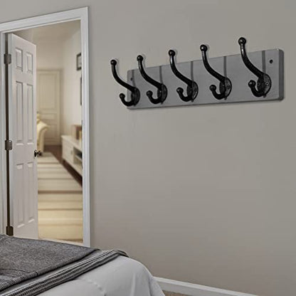 WEBI Rustic Coat Rack Wall Mount,5 Cast Iron Coat Hooks Wall Mounted,Heavy Duty Wall Coat Hanger Hooks for Hanging Coats,Clothes,Gray,2 Packs - color: Gray, size: 17 Inch(2 Packs)
