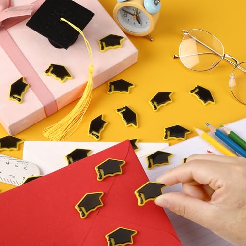JUNEBRUSHS 50 Pcs Mini Graduation Cap Miniature Resin Grad Caps Black Graduation Cap Confetti Mini Resin Graduation Hat for Graduation Filler Crafts Cake Home Party Table Decor - style: Graduation Cap Style