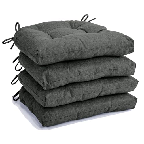 Chair Cushions for Dining Chairs Set of 4, Kitchen Chair Pads | Non Slip Chair Cushions with Ties, Tufted Memory Foam Seat Chair Pads, Dark Gray - color: Dark Gray, size: Pack of 4