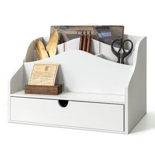 Rebee Vision Mail Organizer for Desk with 4-Slot Letter Home Decor, White | Pine Wood, Charming Countertop Mail Sorter, Mail Holder with Divider, Store Jewelry, Letter Sorter, Apartment Aesthetic - color: A-White