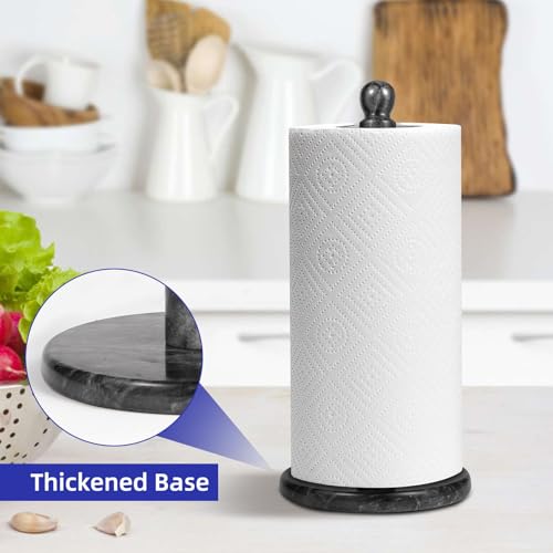 Natural Marble Paper Towel Holder for Kitchen Countertop - 2.6 lbs Heavy Duty Weighted Base for One-Handed Tearing -Fits Extra-Large & Jumbo Rolls - Elegant Modern Design with Ball Top - Black - color: Black & Grey