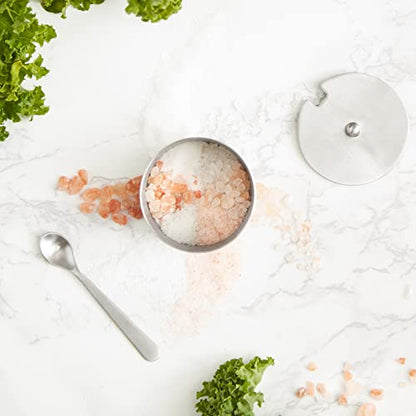 RSVP International Endurance Kitchen Collection Salt Cellar Set with Spoon, 2-Ounce, Brushed Stainless Steel - size: 2-Ounce