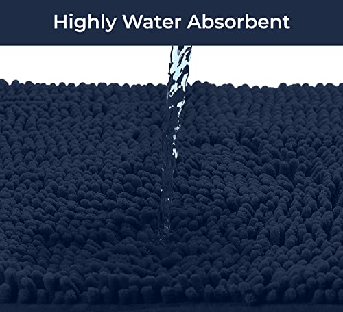 LuxUrux Bathroom Rugs Sets 2 Piece: Quick Dry, Soft Plush Anti-Slip, Super Absorbent. Includes Rectangular (31x20 inches) & U-Shaped Toilet Mat (20x20 inches) | Navy - color: Navy, size: 2 Piece Set
