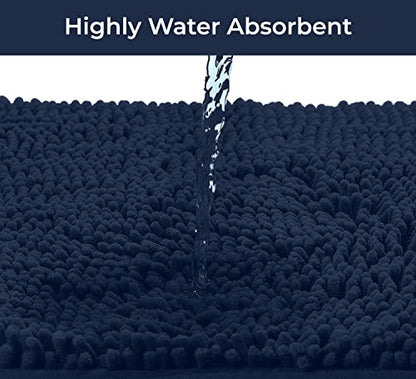 LuxUrux Bathroom Rugs Sets 2 Piece: Quick Dry, Soft Plush Anti-Slip, Super Absorbent. Includes Rectangular (31x20 inches) & U-Shaped Toilet Mat (20x20 inches) | Navy - color: Navy, size: 2 Piece Set