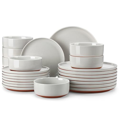 MALACASA Plates and Bowls Sets, 24 Pieces Modern Ceramic Dinnerware Set for 8 Kitchen Dinner Set Stoneware Dishware Dishes Set Microwave and Dishwasher Safe, Grey, Series TARA - color: Gray, size: 24 Pcs (Service for 8)