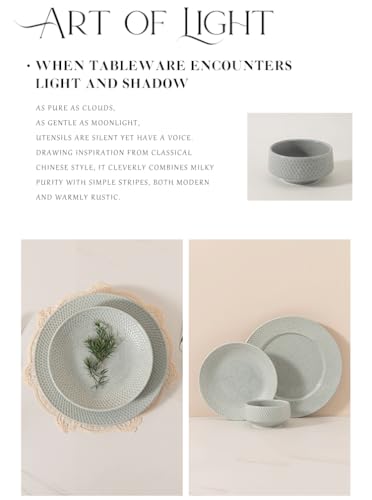 4-piece set, ceramic, embossed B design plate and bowl set, microwave and dishwasher tableware set, shatterproof and scratch resistant dinner set, irregular edge design, white - color: style - 12