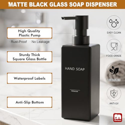 GMISUN Dish Soap Dispenser, 12 fl oz / 350 ml Dual Kitchen Soap Dispensers with Sponge Holder, Customized Matte Black Kitchen Soap Dispenser Set, Modern Hand and Dish Soap Bottle Set Removable - color: Black Bottle + Black Rack