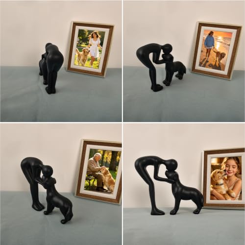 Abstract Person and Dog Sculpture Head-to-Head Figurine Black | abstract sculpture celebrating the bond between person and pet. Intimate head-to-head Touching memory keepsake for dog lovers - color: Black