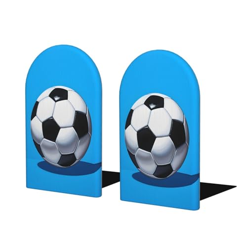 Blue Soccer Ball Wooden Bookends for Shelves Decorative Book Ends Universal Book Organizer Holder for Office, Heavy Books, Vinyl Records - color: Blue Soccer Ball
