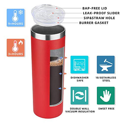 HASLE OUTFITTERS 20 oz Skinny Tumbler, Stainless Steel Insulated Slim Tumbler with Lid, Reusable Double Wall Travel Coffee Mug, Durable Powder Coated Travel Water Cup(Red, 1) - color: Red, size: 20 Ounces