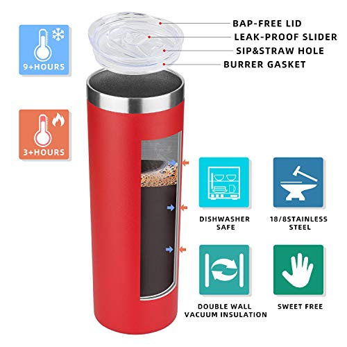 HASLE OUTFITTERS 20 oz Skinny Tumblers Bulk Set, Stainless Steel Insulated Slim Tumblers with Lids, Reusable Double Wall Travel Coffee Mugs, Durable Powder Coated Travel Water Cups(Red, 4) - color: Red, size: 20 oz (4 Count)