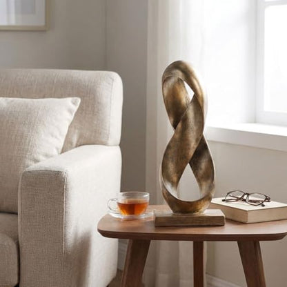 14.6" Tall Abstract Bronze-Finish Knot Sculpture, Modern Resin Infinity Loop Statue, Modern Tabletop Decor for Coffee Table, Bookshelf, Mantel, Entryway, Living Room Office Accent Centerpiece