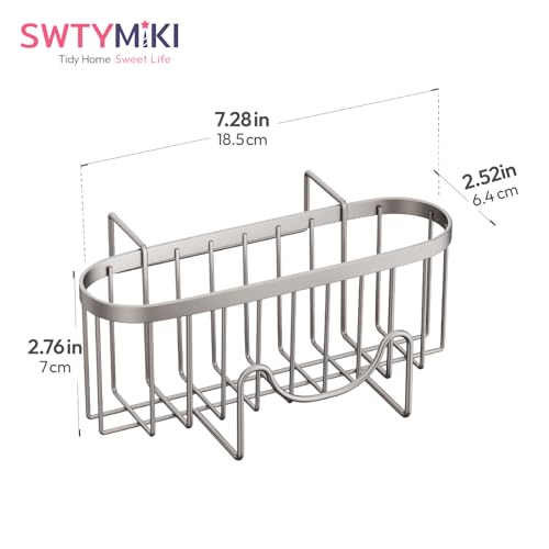 SWTYMIKI Sponge Holder for Kitchen Sink - Movable Kitchen Sink Caddy with M Hook Stainless Steel Hanging Sponges Caddy Organizer in Double Bowl Sinks Depth>3.15in, Middle Divider<1.5in, Sand Nickel L - color: Sand Nickel-large