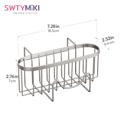 SWTYMIKI Sponge Holder for Kitchen Sink - Movable Kitchen Sink Caddy with M Hook Stainless Steel Hanging Sponges Caddy Organizer in Double Bowl Sinks Depth>3.15in, Middle Divider<1.5in, Sand Nickel L - color: Sand Nickel-large