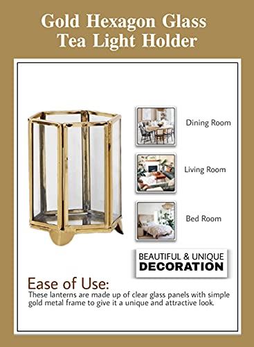 Serene Spaces Living Gold Hexagon Glass Tea Light Holder, Small Size, Measures 4 inches Tall - color: 4" Hexagon