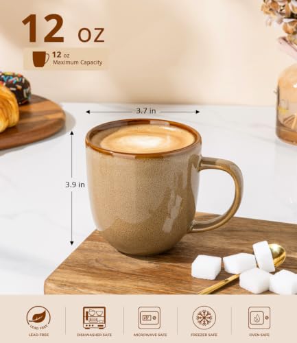 LERATIO Ceramic Coffee Mugs Set of 6,12oz Handmade Coffee Mugs Set | Large Handle for Cappuccino/Latte/Tea/Hot Cocoa,Oven &Dishwasher & Microwave Safe-Chestnut - color: Chestnut